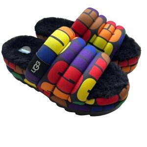 Ugg NWOB Logo Pride Maxi Slide Multicolor Rainbow Slip On SZ 7 Platform …